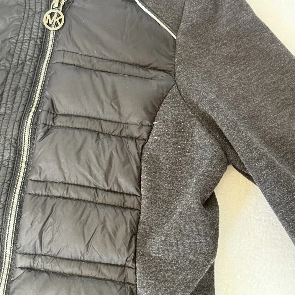 Michael Kors Black Knit-Sleeve Puffer Coat Hooded Zip Up Women's Size Small - Picture 7 of 9